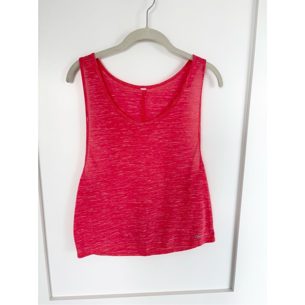 Alo Yoga Neon Pink Tank Top Sheer Lightweight Open Side Activewear-Small